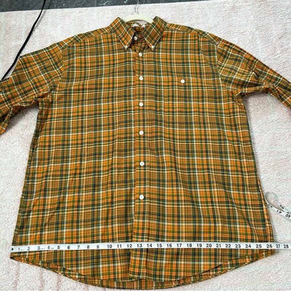 Orvis Orange Green Plaid Button Down Top Size XL Fall Autumn Office Outdoor - Picture 7 of 11